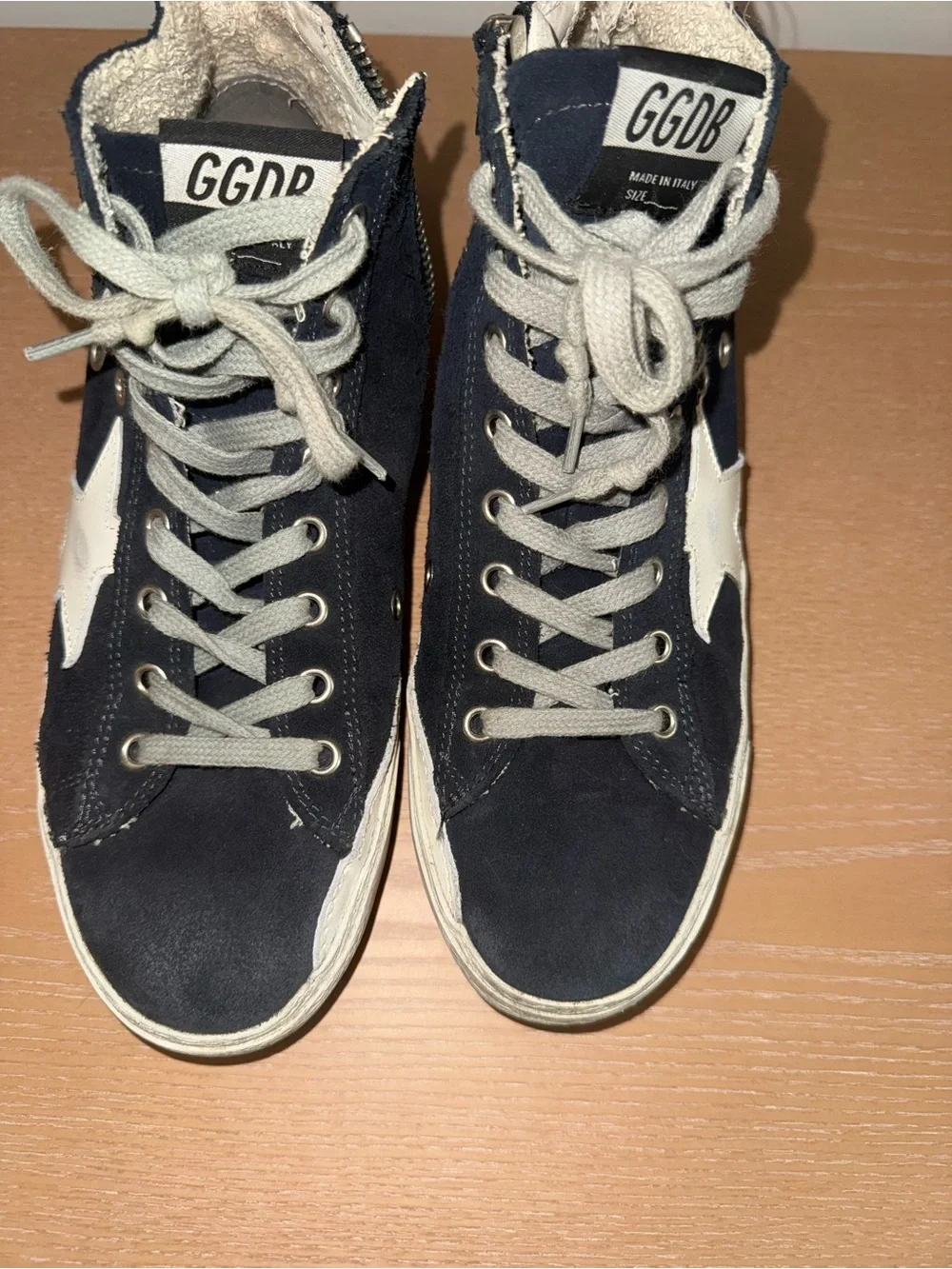 Golden Goose Navy High-Top Sneakers with White Star Accents